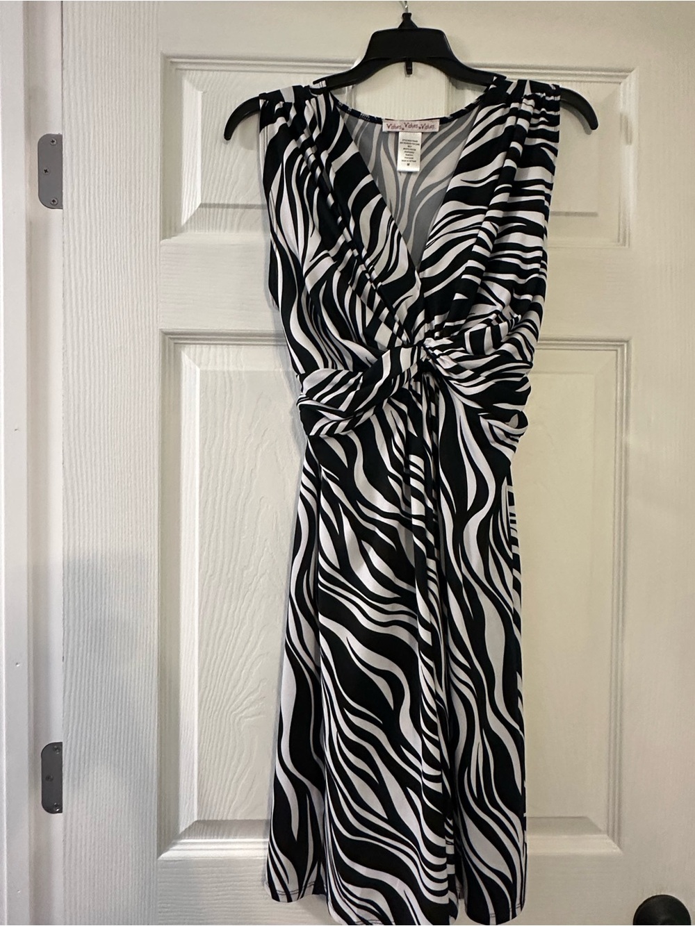 Wishes Wishes Wishes Black & White Zebra-Print Twist Midi Dress
